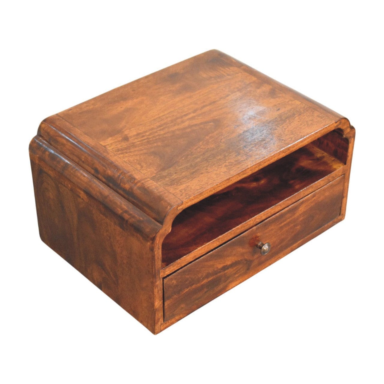Handcrafted Avora Wall-Mounted Chestnut Nightstand - Solid Mango Wood Bedside Table for Bedroom - product view 5 showing...