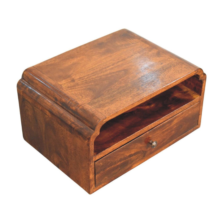 Handcrafted Avora Wall-Mounted Chestnut Nightstand - Solid Mango Wood Bedside Table for Bedroom - product view 5 showing...