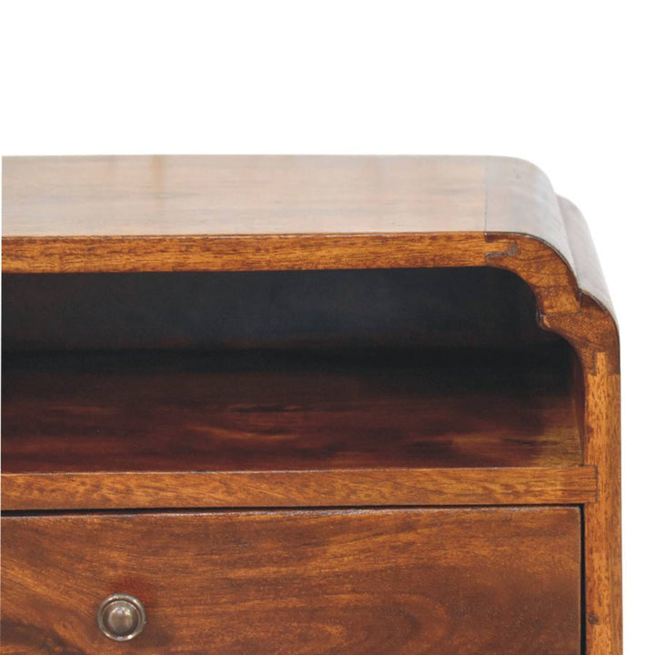 Handcrafted Avora Wall-Mounted Chestnut Nightstand - Solid Mango Wood Bedside Table for Bedroom - product view 4 showing...