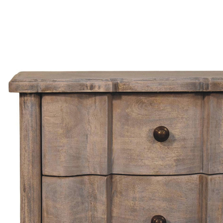 Handcrafted Beaumont Curved Nightstand - Solid Mango Wood Bedside Table for Bedroom - product view 4 showing handcrafted...