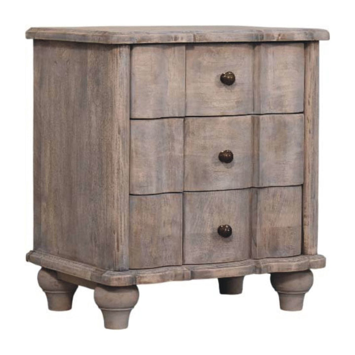 Handcrafted Beaumont Curved Nightstand - Solid Mango Wood Bedside Table for Bedroom - product view 3 showing handcrafted...