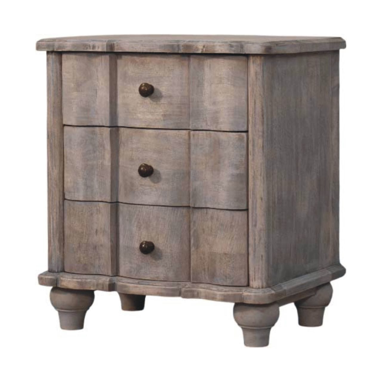 Handcrafted Beaumont Curved Nightstand - Solid Mango Wood Bedside Table for Bedroom - product view 2 showing handcrafted...