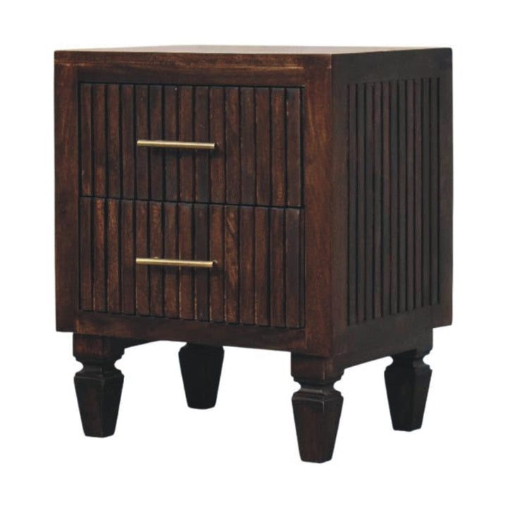 Handcrafted Belmont 2 Drawer Nightstand - Solid Mango Wood Bedside Table for Bedroom - product view 3 showing handcrafted...