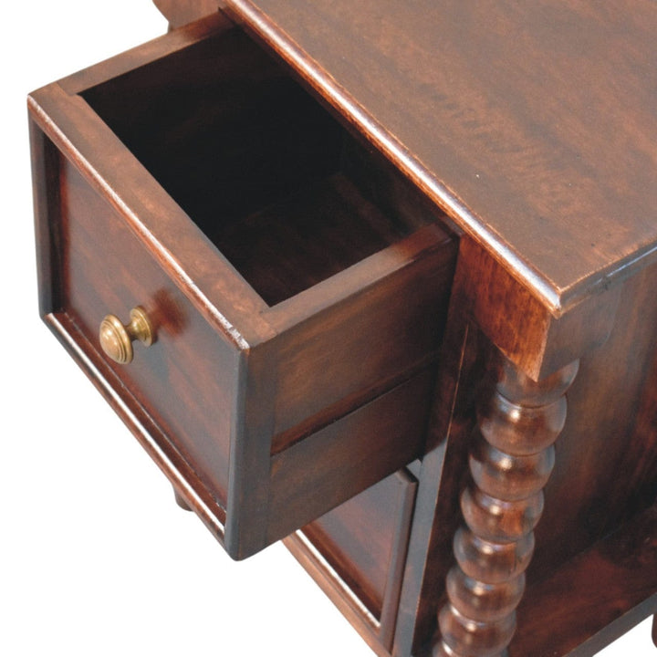 Handcrafted Bexley Spindle Nightstand - Solid Mango Wood Bedside Table for Bedroom - product view 6 showing handcrafted...