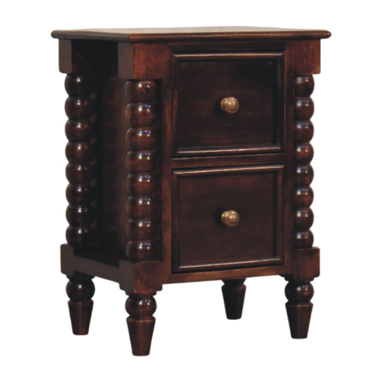 Handcrafted Bexley Spindle Nightstand - Solid Mango Wood Bedside Table for Bedroom - product view 3 showing handcrafted...
