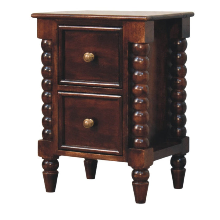 Handcrafted Bexley Spindle Nightstand - Solid Mango Wood Bedside Table for Bedroom - product view 2 showing handcrafted...