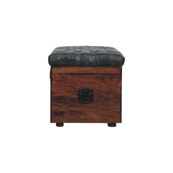 Handcrafted Black Buffalo hide leather Storage Trunk - Solid Mango Wood Blanket Chest for Bedroom - product view 9...