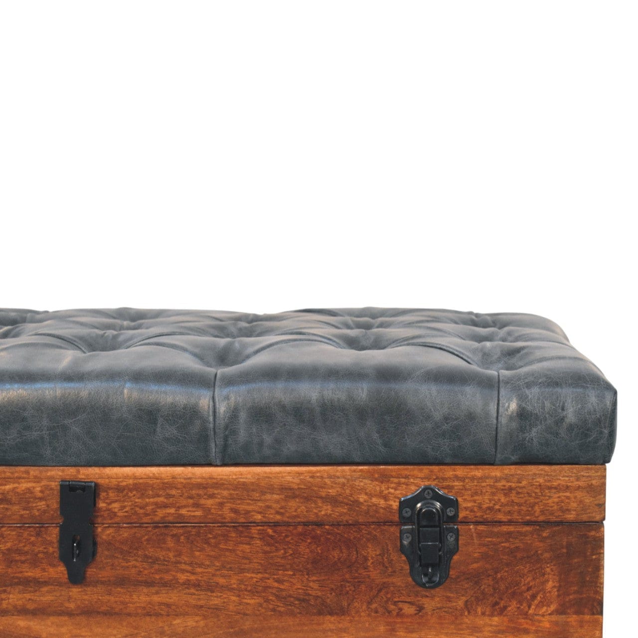 Handcrafted Black Buffalo hide leather Storage Trunk - Solid Mango Wood Blanket Chest for Bedroom - product view 4...