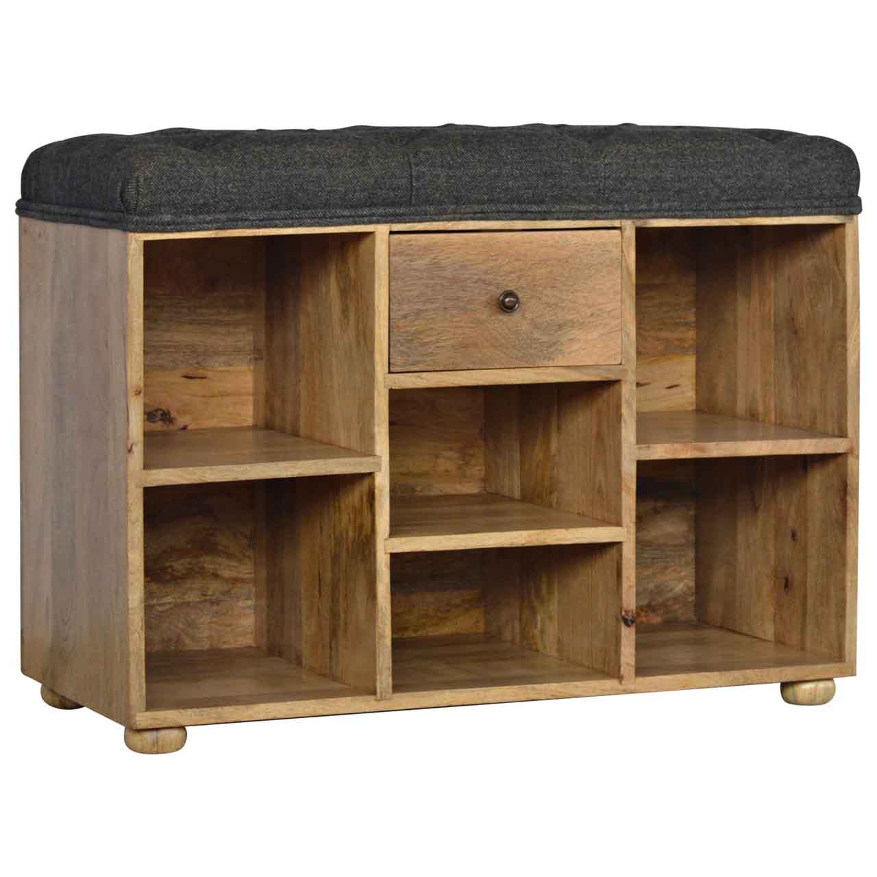 Handcrafted Tweed 1 Drawer Bench - Solid Mango Wood Seating Furniture for Entryway - product view 7 showing handcrafted...