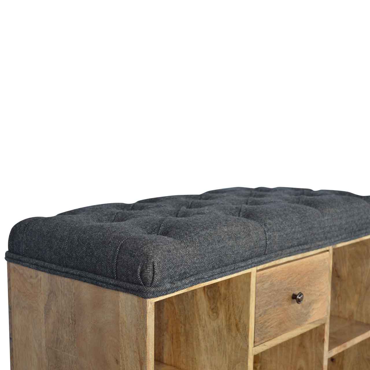 Handcrafted Tweed 1 Drawer Bench - Solid Mango Wood Seating Furniture for Entryway - product view 6 showing handcrafted...