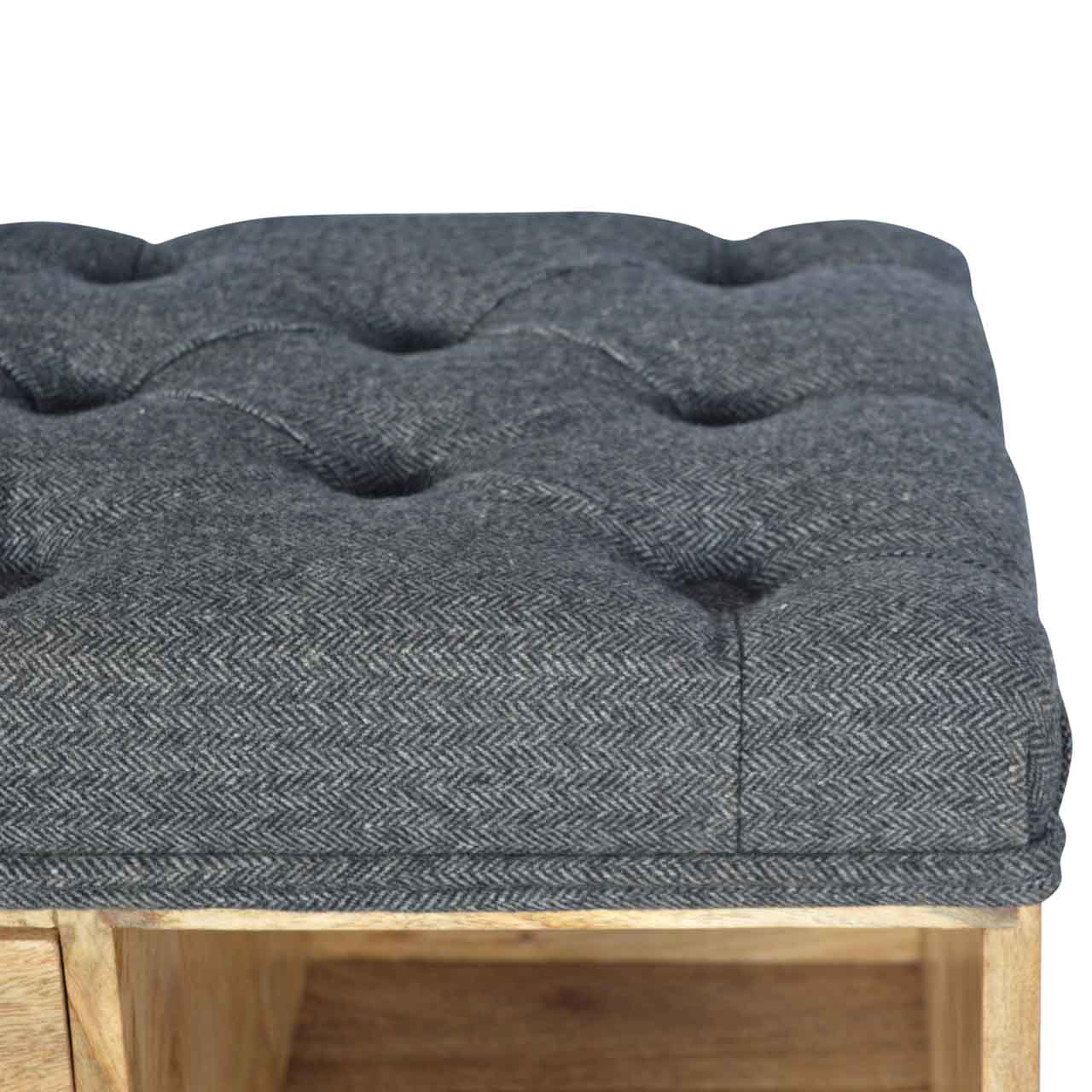 Handcrafted Tweed 1 Drawer Bench - Solid Mango Wood Seating Furniture for Entryway - product view 3 showing handcrafted...