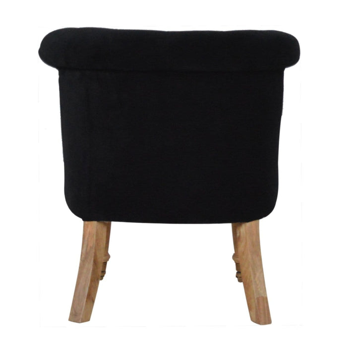 Handcrafted Black Velvet Accent Chair in Solid Mango Wood - product view 8 showing handcrafted solid mango wood chair
