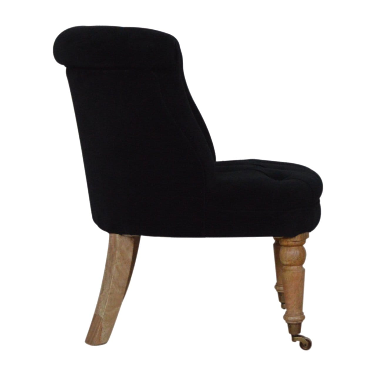 Handcrafted Black Velvet Accent Chair in Solid Mango Wood - product view 7 showing handcrafted solid mango wood chair