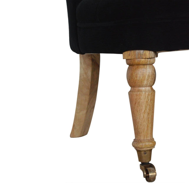Handcrafted Black Velvet Accent Chair in Solid Mango Wood - product view 6 showing handcrafted solid mango wood chair