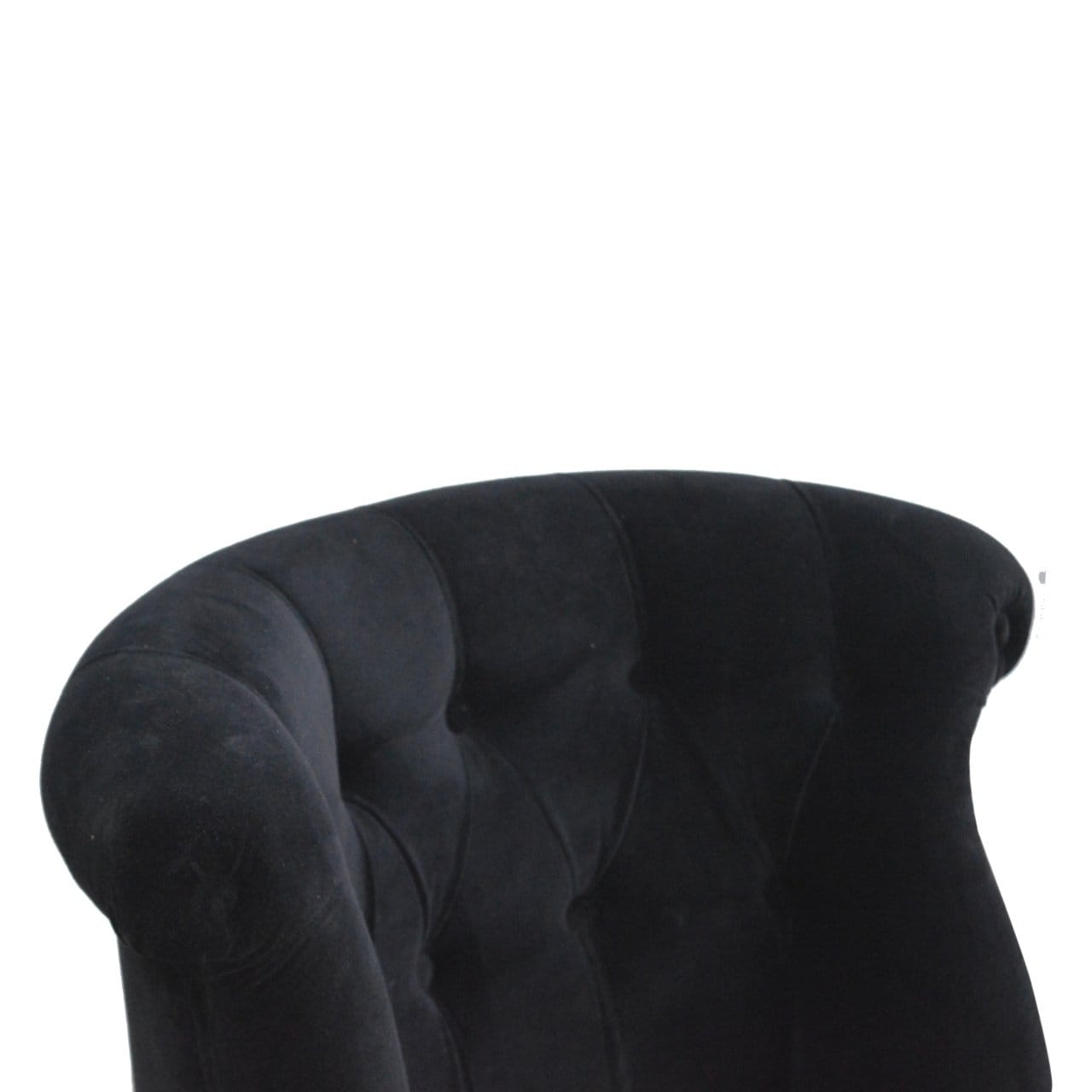Handcrafted Black Velvet Accent Chair in Solid Mango Wood - product view 4 showing handcrafted solid mango wood chair