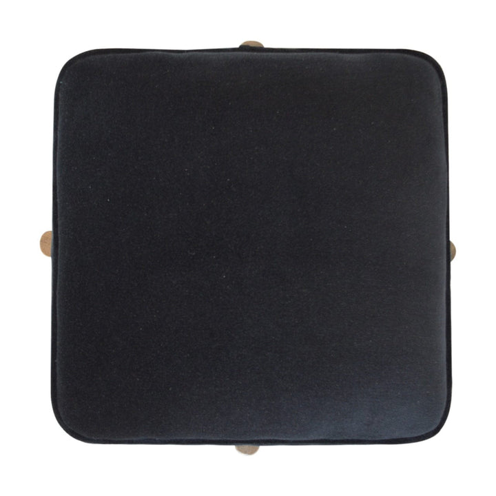 Handcrafted Black Velvet Solid Wood Footstool - Solid Mango Wood Accent Stool for Living Room - product view 7 showing...