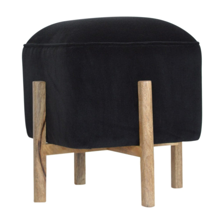 Handcrafted Black Velvet Solid Wood Footstool - Solid Mango Wood Accent Stool for Living Room - product view 5 showing...