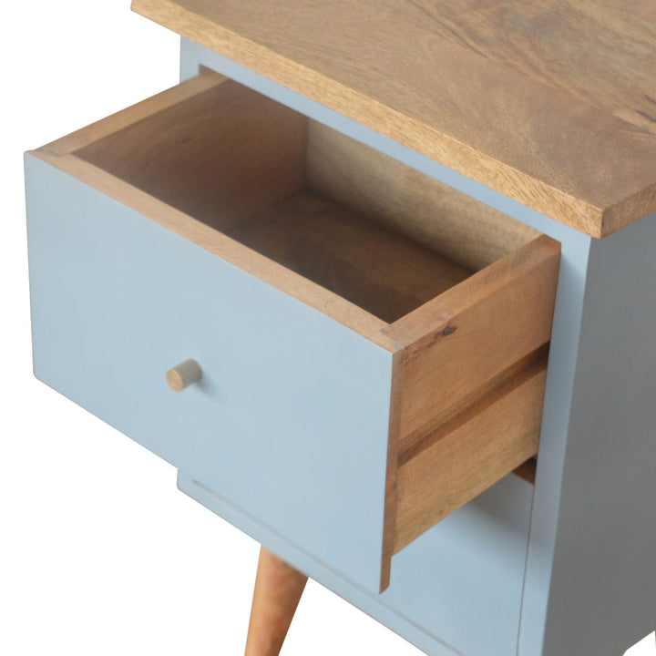 Handcrafted Blue Hand Painted Nightstand - Solid Mango Wood Bedside Table for Bedroom - product view 6 showing...