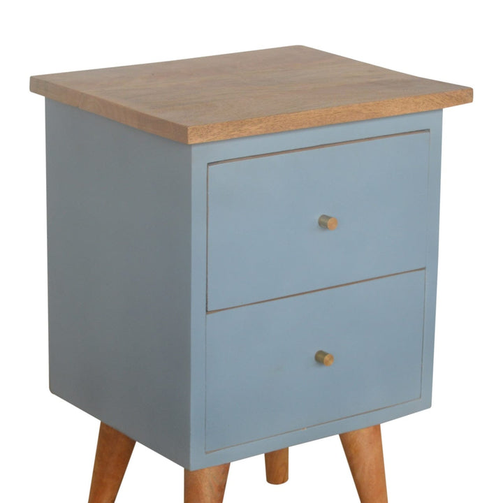 Handcrafted Blue Hand Painted Nightstand - Solid Mango Wood Bedside Table for Bedroom - product view 4 showing...