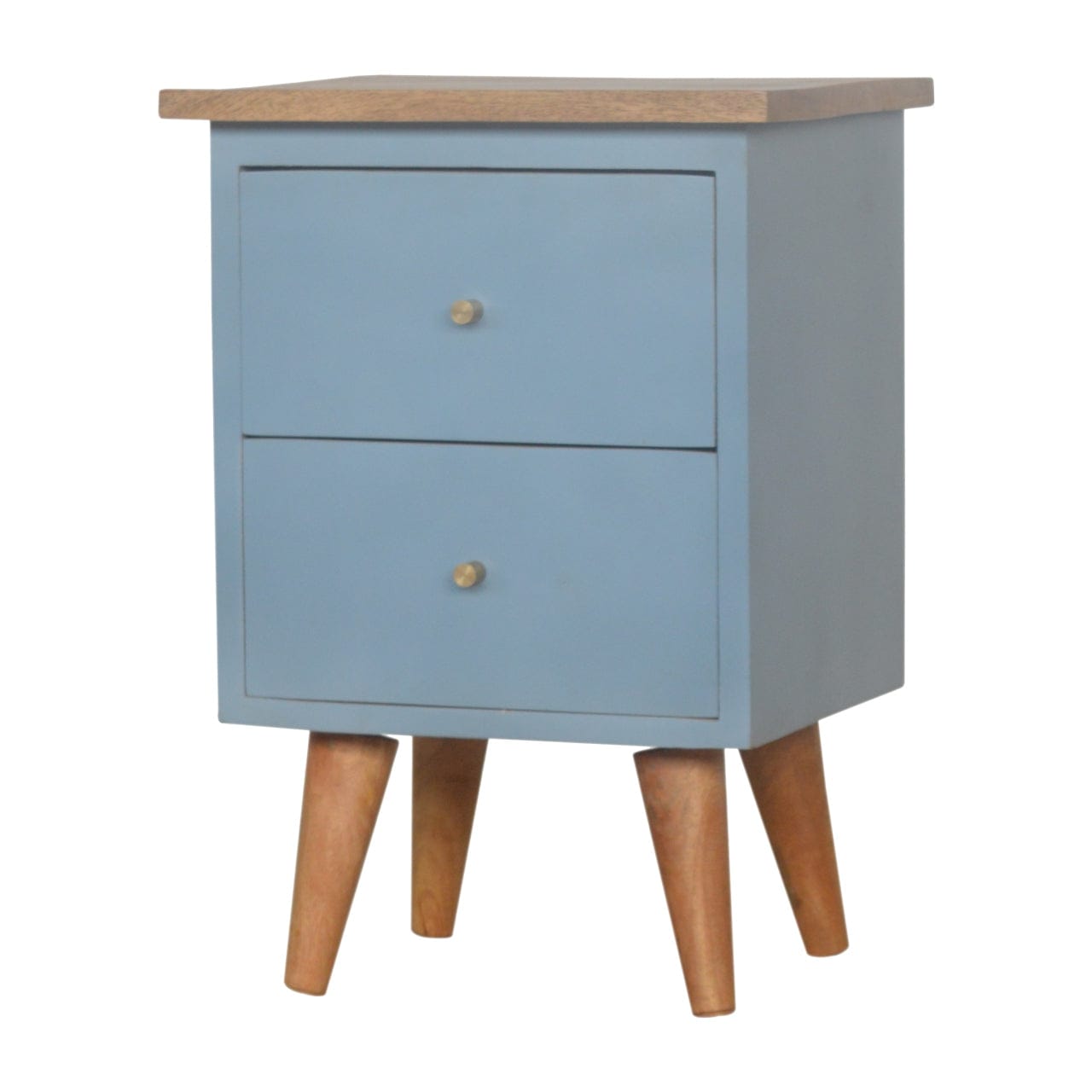 Handcrafted Blue Hand Painted Nightstand - Solid Mango Wood Bedside Table for Bedroom - product view 2 showing...