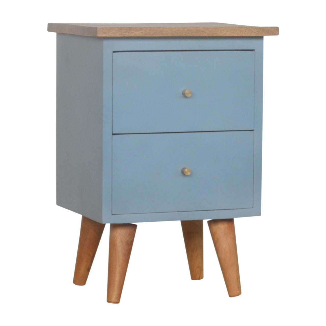 Handcrafted Blue Hand Painted Nightstand - Solid Mango Wood Bedside Table for Bedroom - main view showing handcrafted...