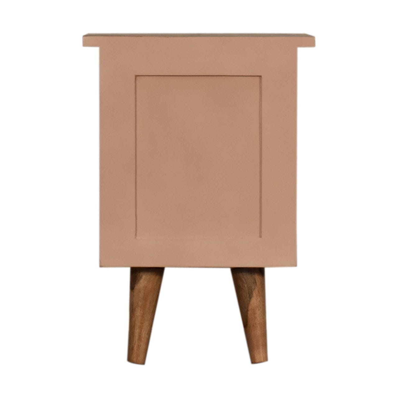 Handcrafted Blush Pink Hand Painted Nightstand - Solid Mango Wood Bedside Table for Bedroom - product view 9 showing...