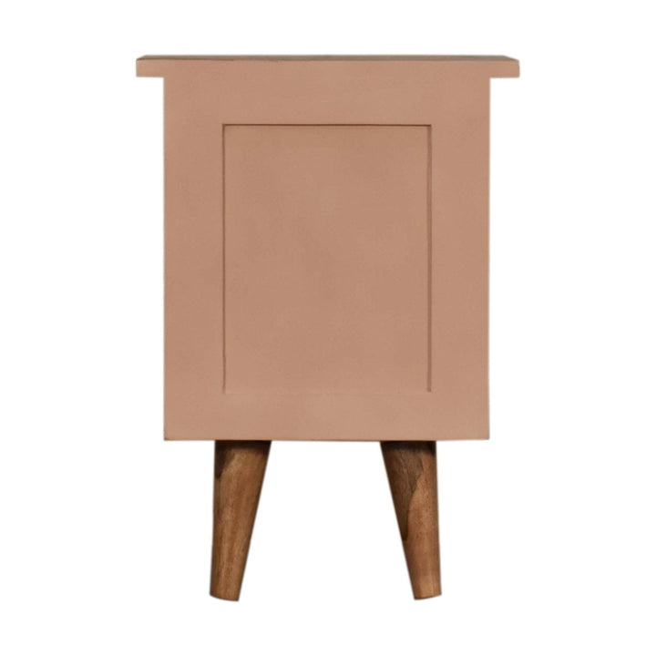 Handcrafted Blush Pink Hand Painted Nightstand - Solid Mango Wood Bedside Table for Bedroom - product view 9 showing...