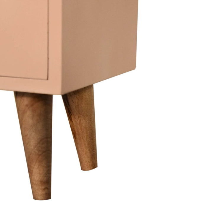 Handcrafted Blush Pink Hand Painted Nightstand - Solid Mango Wood Bedside Table for Bedroom - product view 7 showing...