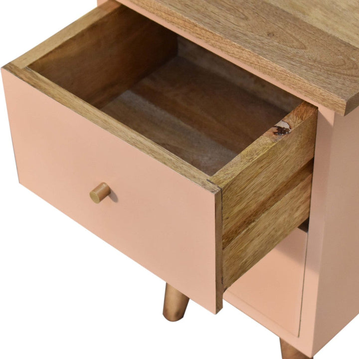 Handcrafted Blush Pink Hand Painted Nightstand - Solid Mango Wood Bedside Table for Bedroom - product view 6 showing...