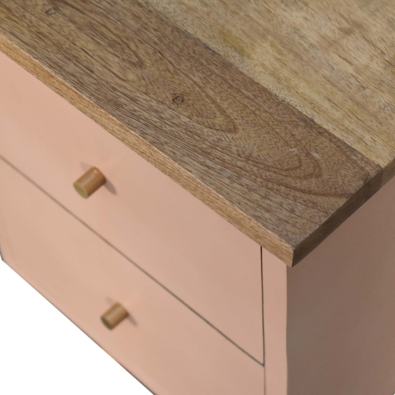 Handcrafted Blush Pink Hand Painted Nightstand - Solid Mango Wood Bedside Table for Bedroom - product view 5 showing...