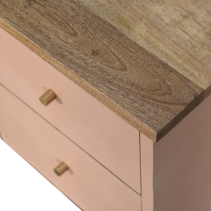 Handcrafted Blush Pink Hand Painted Nightstand - Solid Mango Wood Bedside Table for Bedroom - product view 5 showing...