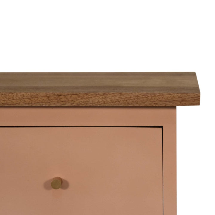 Handcrafted Blush Pink Hand Painted Nightstand - Solid Mango Wood Bedside Table for Bedroom - product view 4 showing...