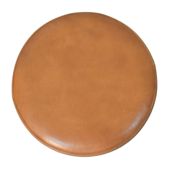 Handcrafted Bola Leather Stool - Solid Mango Wood Accent Seating - product view 8 showing handcrafted solid mango wood stool