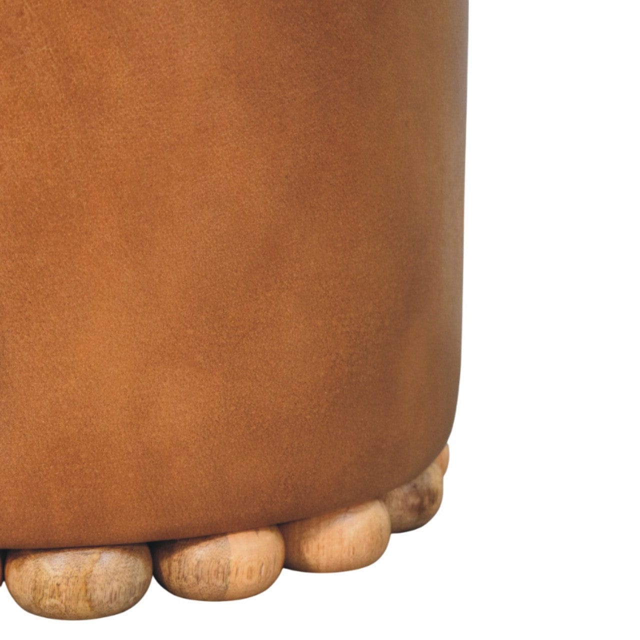 Handcrafted Bola Leather Stool - Solid Mango Wood Accent Seating - product view 7 showing handcrafted solid mango wood stool