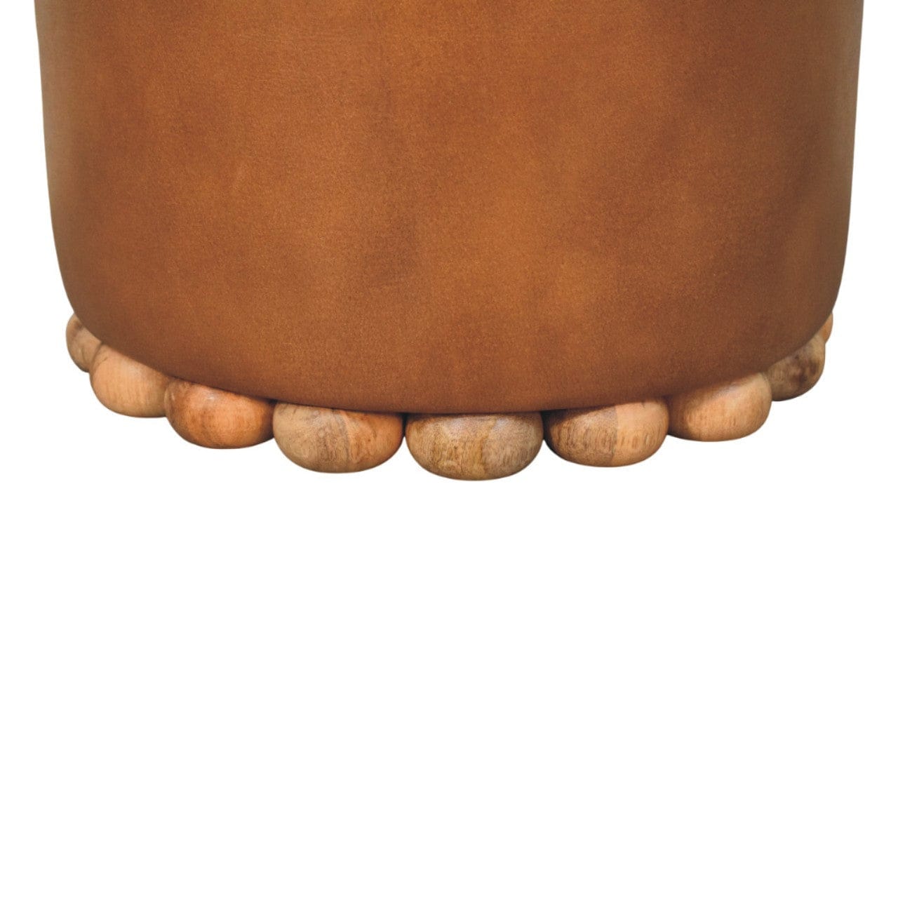 Handcrafted Bola Leather Stool - Solid Mango Wood Accent Seating - product view 6 showing handcrafted solid mango wood stool