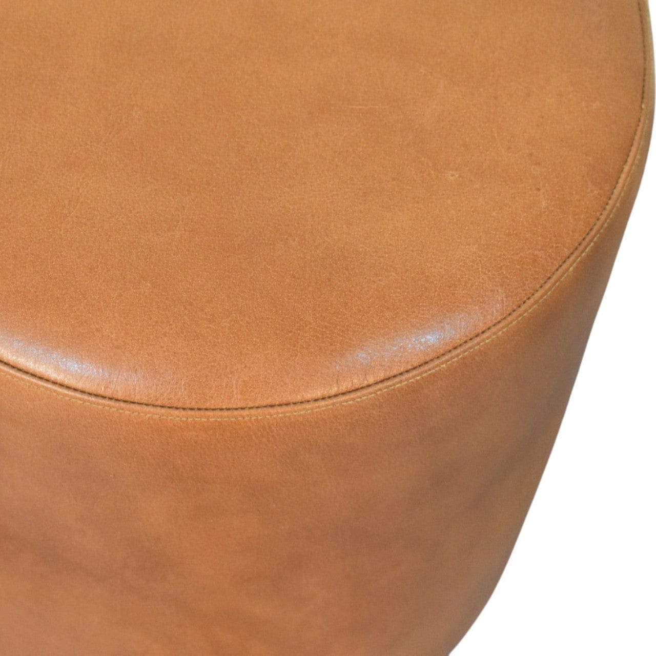 Handcrafted Bola Leather Stool - Solid Mango Wood Accent Seating - product view 5 showing handcrafted solid mango wood stool