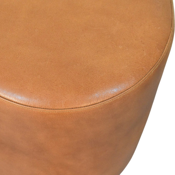 Handcrafted Bola Leather Stool - Solid Mango Wood Accent Seating - product view 5 showing handcrafted solid mango wood stool