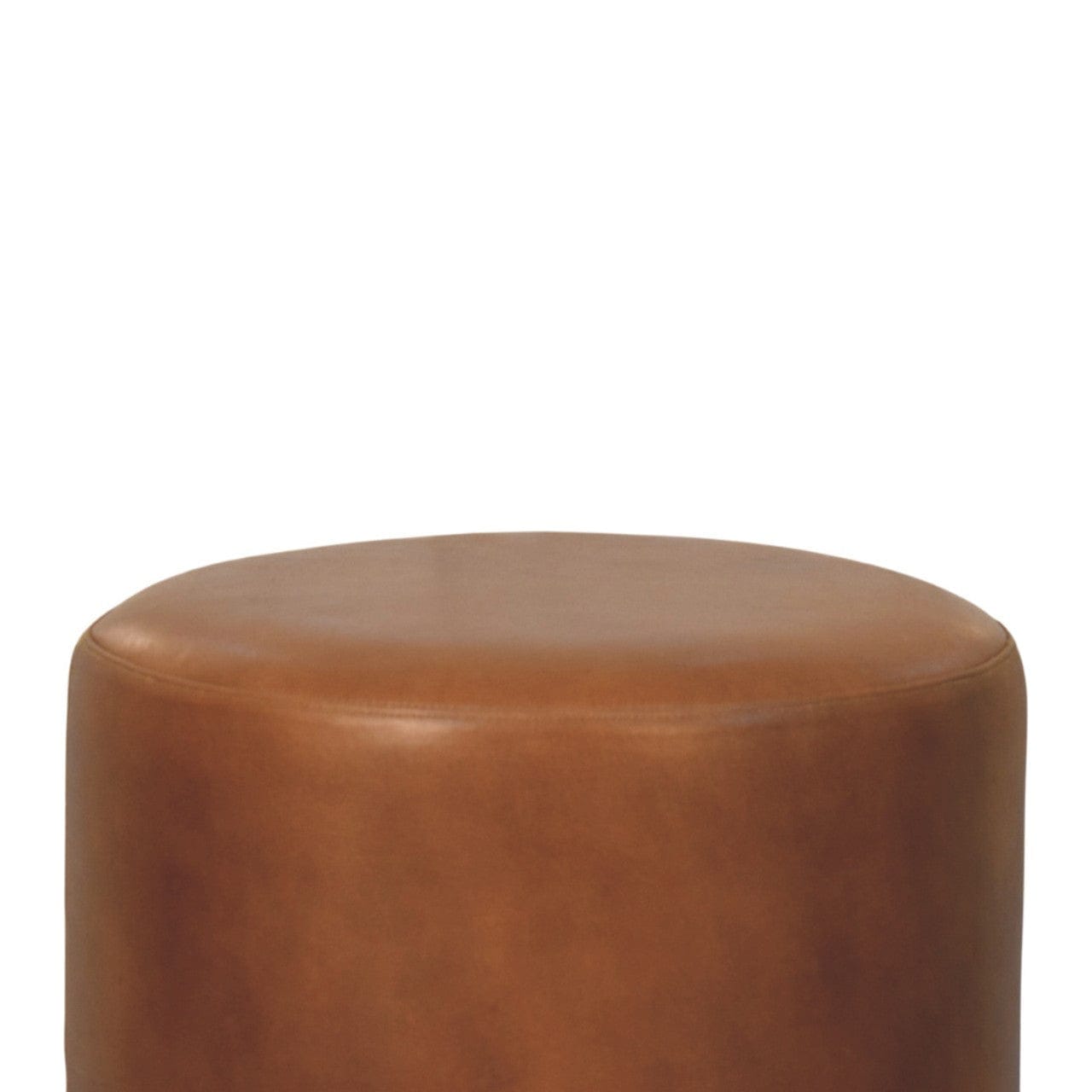 Handcrafted Bola Leather Stool - Solid Mango Wood Accent Seating - product view 4 showing handcrafted solid mango wood stool