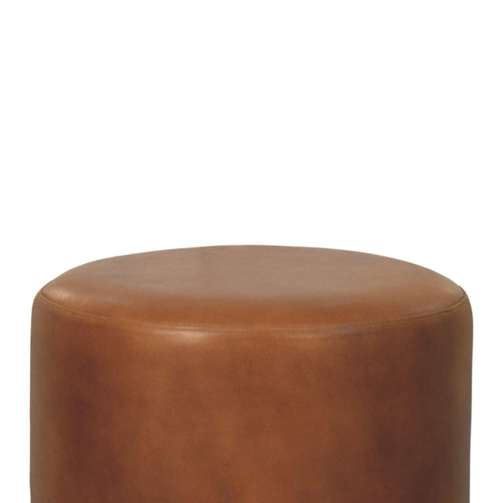 Handcrafted Bola Leather Stool - Solid Mango Wood Accent Seating - product view 4 showing handcrafted solid mango wood stool