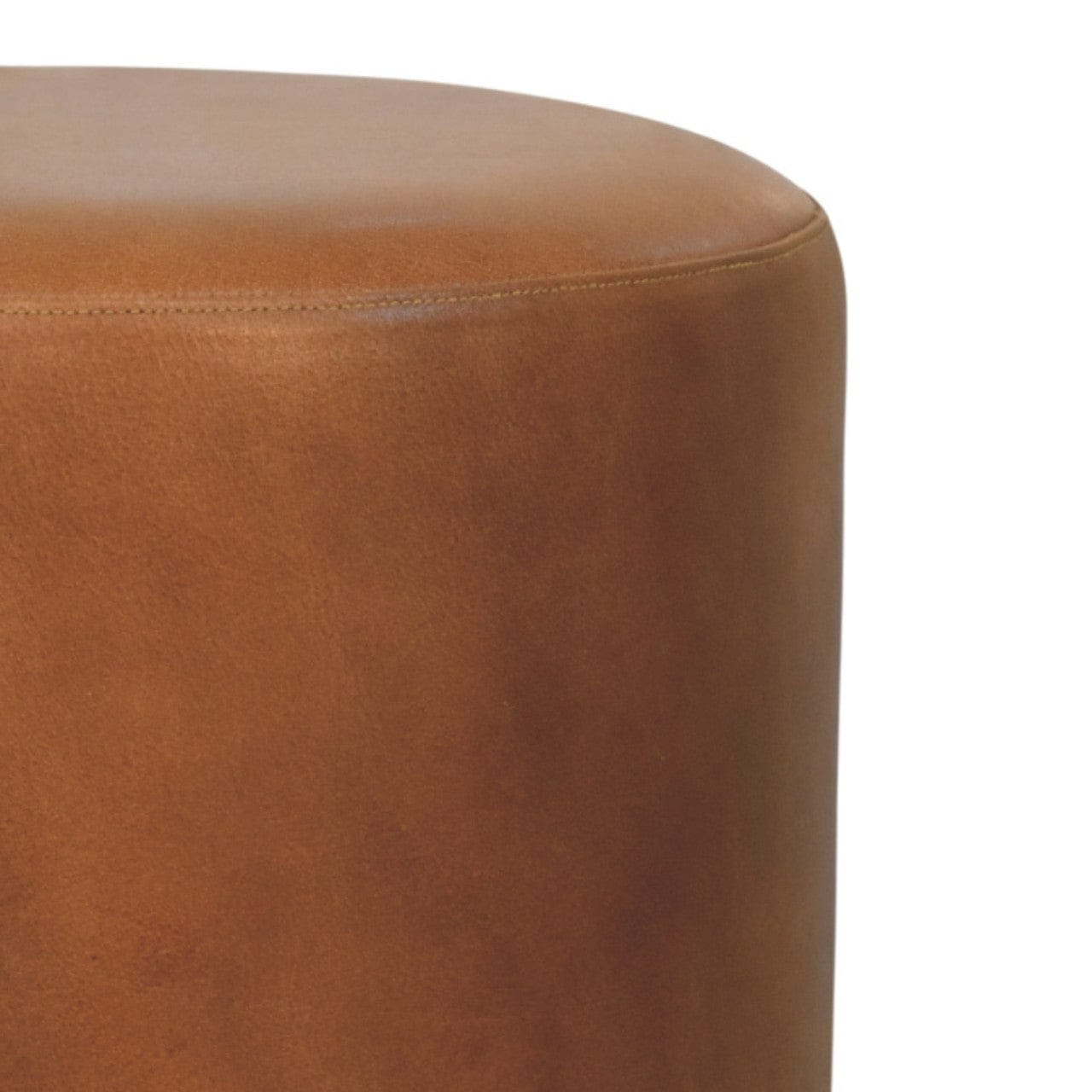 Handcrafted Bola Leather Stool - Solid Mango Wood Accent Seating - product view 3 showing handcrafted solid mango wood stool