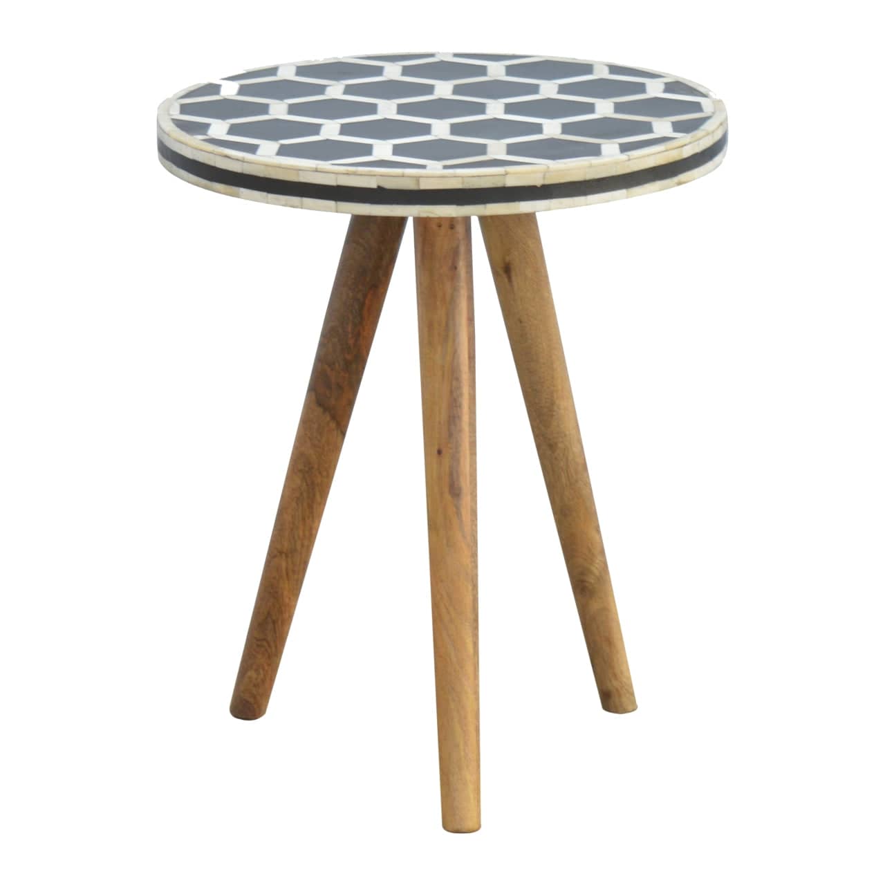 Handcrafted Bone Inlay Side Table - Solid Mango Wood End table - product view 3 showing handcrafted solid mango wood side...