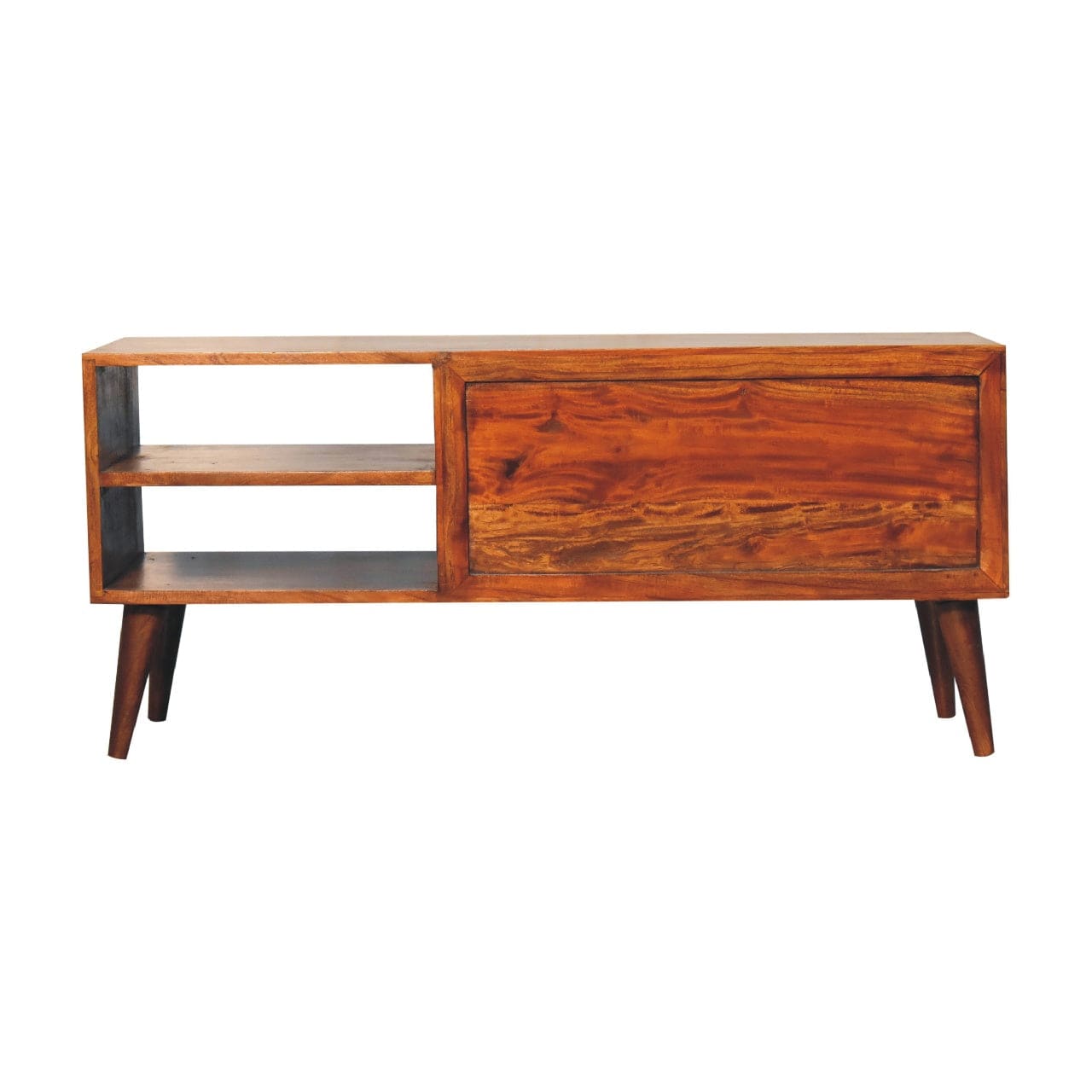 Handcrafted Botanic TV Stand - Solid Mango Wood Entertainment Center for Living Room - product view 9 showing handcrafted...