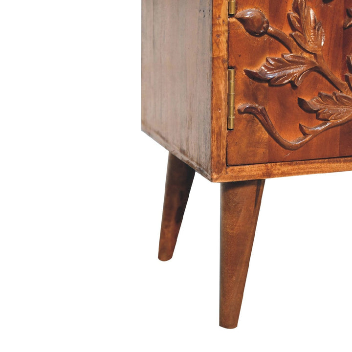 Handcrafted Botanic TV Stand - Solid Mango Wood Entertainment Center for Living Room - product view 7 showing handcrafted...