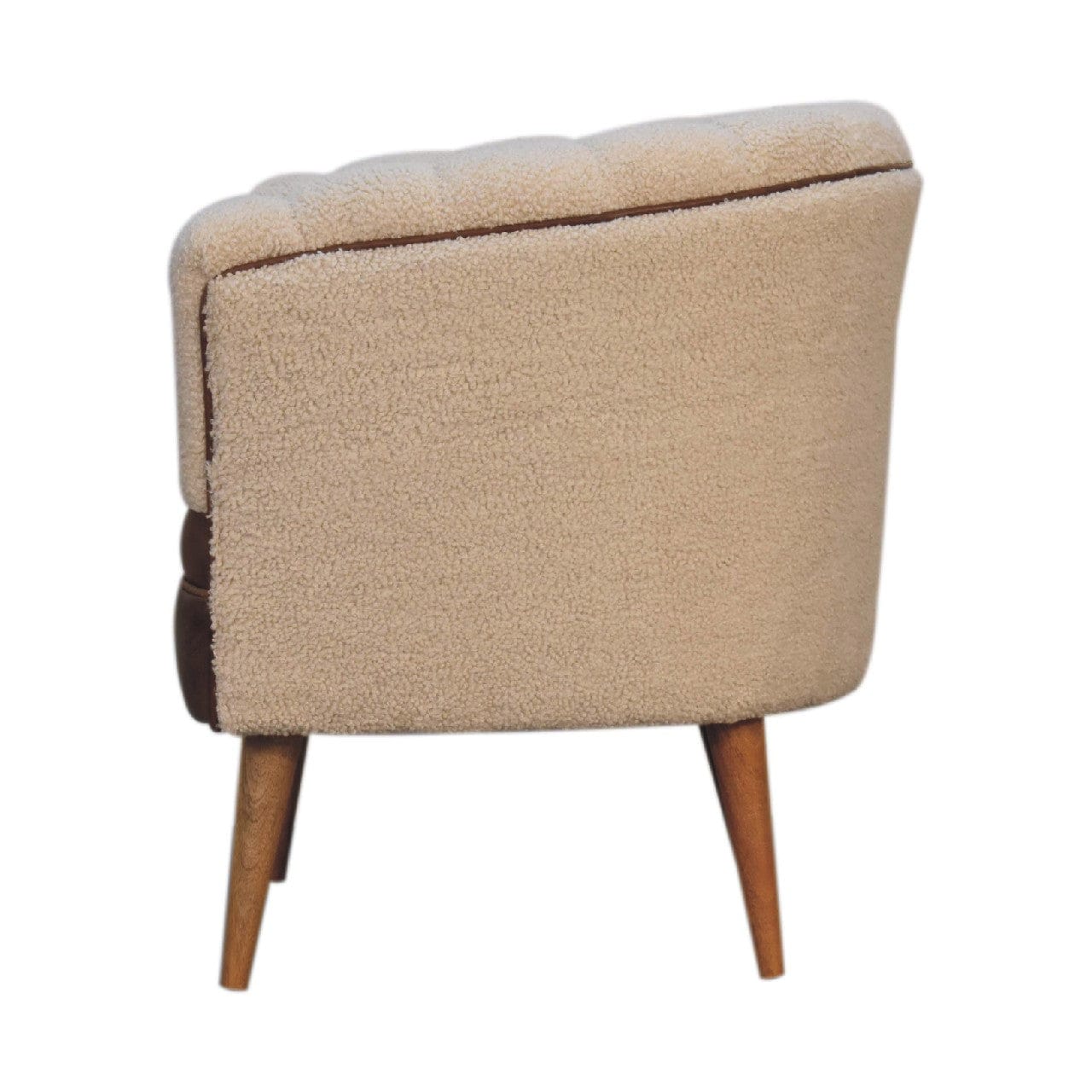 Handcrafted Boucle Cream Buffalo Armchair - Solid Mango Wood Accent Chair for Living Room - product view 8 showing...