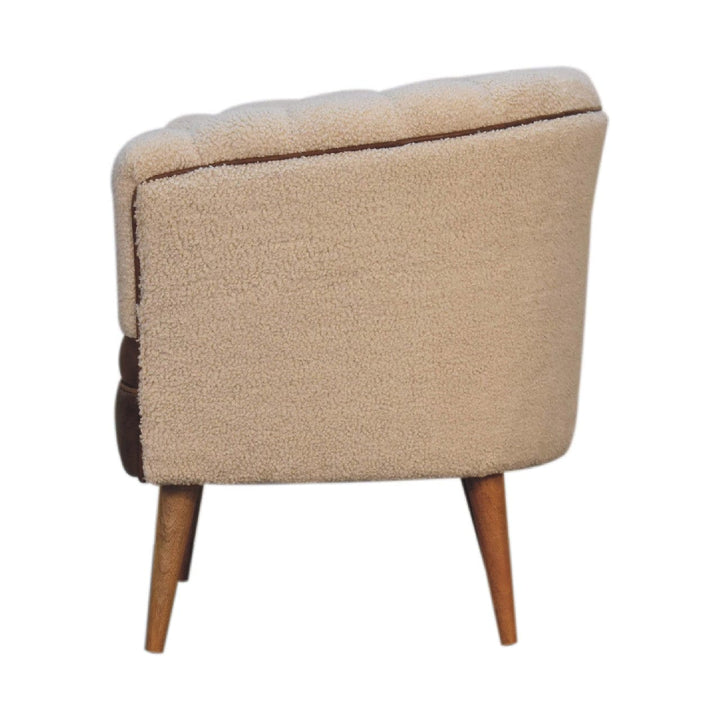 Handcrafted Boucle Cream Buffalo Armchair - Solid Mango Wood Accent Chair for Living Room - product view 8 showing...