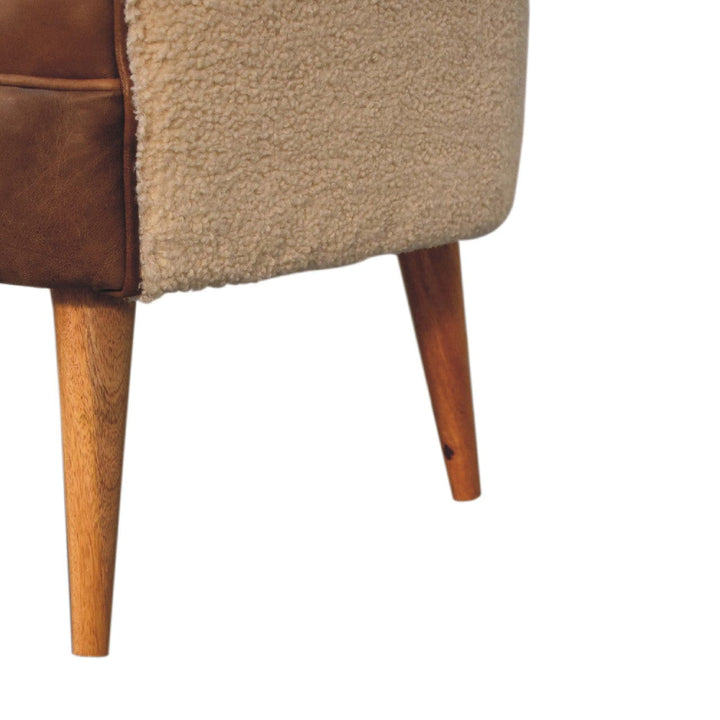 Handcrafted Boucle Cream Buffalo Armchair - Solid Mango Wood Accent Chair for Living Room - product view 7 showing...