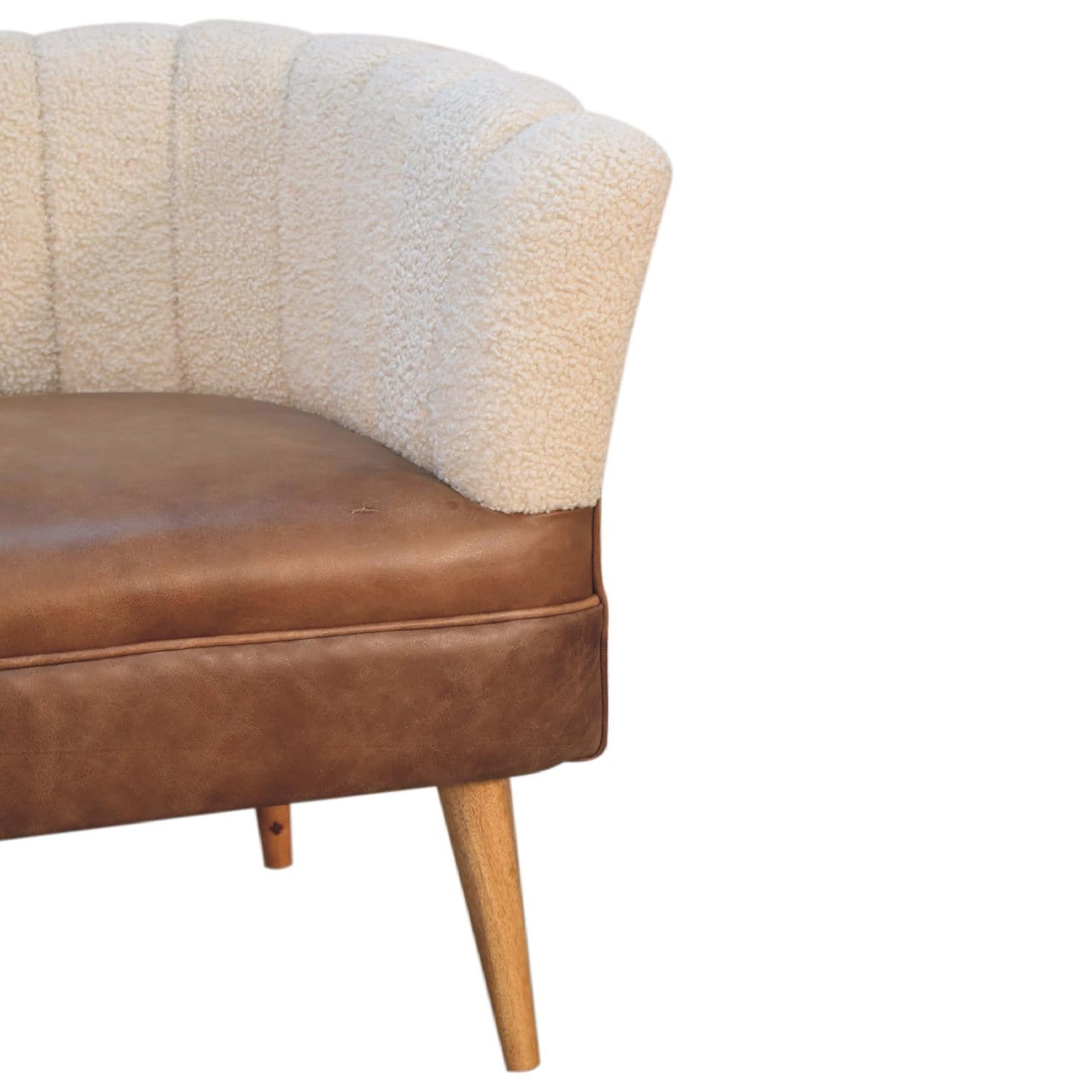 Handcrafted Boucle Cream Buffalo Armchair - Solid Mango Wood Accent Chair for Living Room - product view 6 showing...