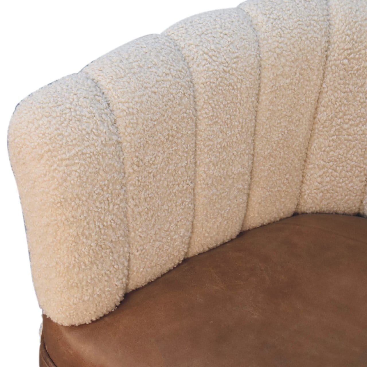 Handcrafted Boucle Cream Buffalo Armchair - Solid Mango Wood Accent Chair for Living Room - product view 5 showing...