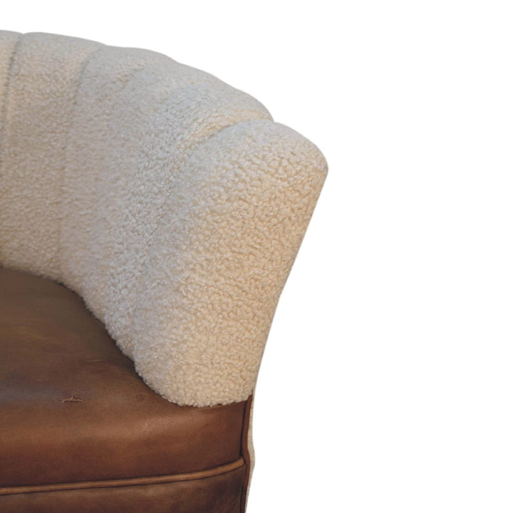 Handcrafted Boucle Cream Buffalo Armchair - Solid Mango Wood Accent Chair for Living Room - product view 4 showing...