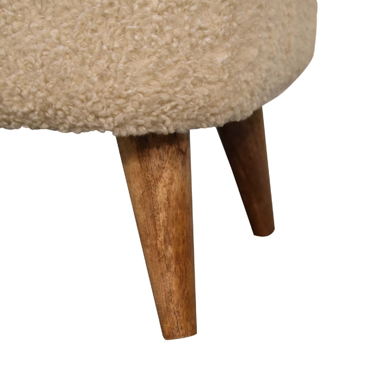 Handcrafted Boucle Cream Square Footstool - Solid Mango Wood Accent Stool for Living Room - product view 8 showing...